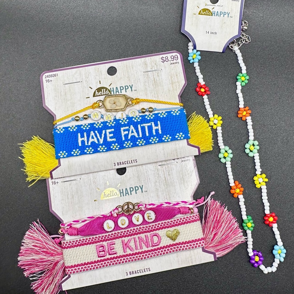New Bracelet Sets and Beaded Necklace Set WWJD Love Faith 7pieces